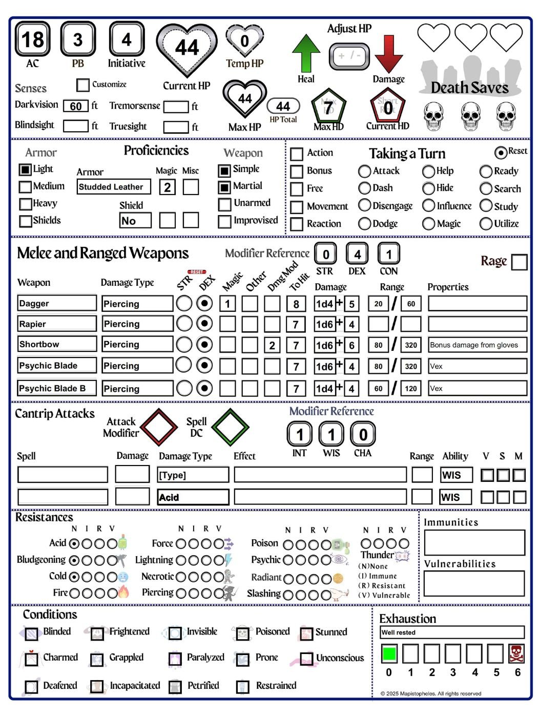 Combat Control Sheet