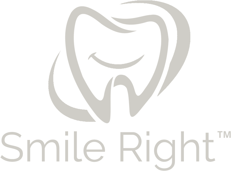 Logo featuring a stylized tooth with a smile inside it and the text "Smile Right" underneath.