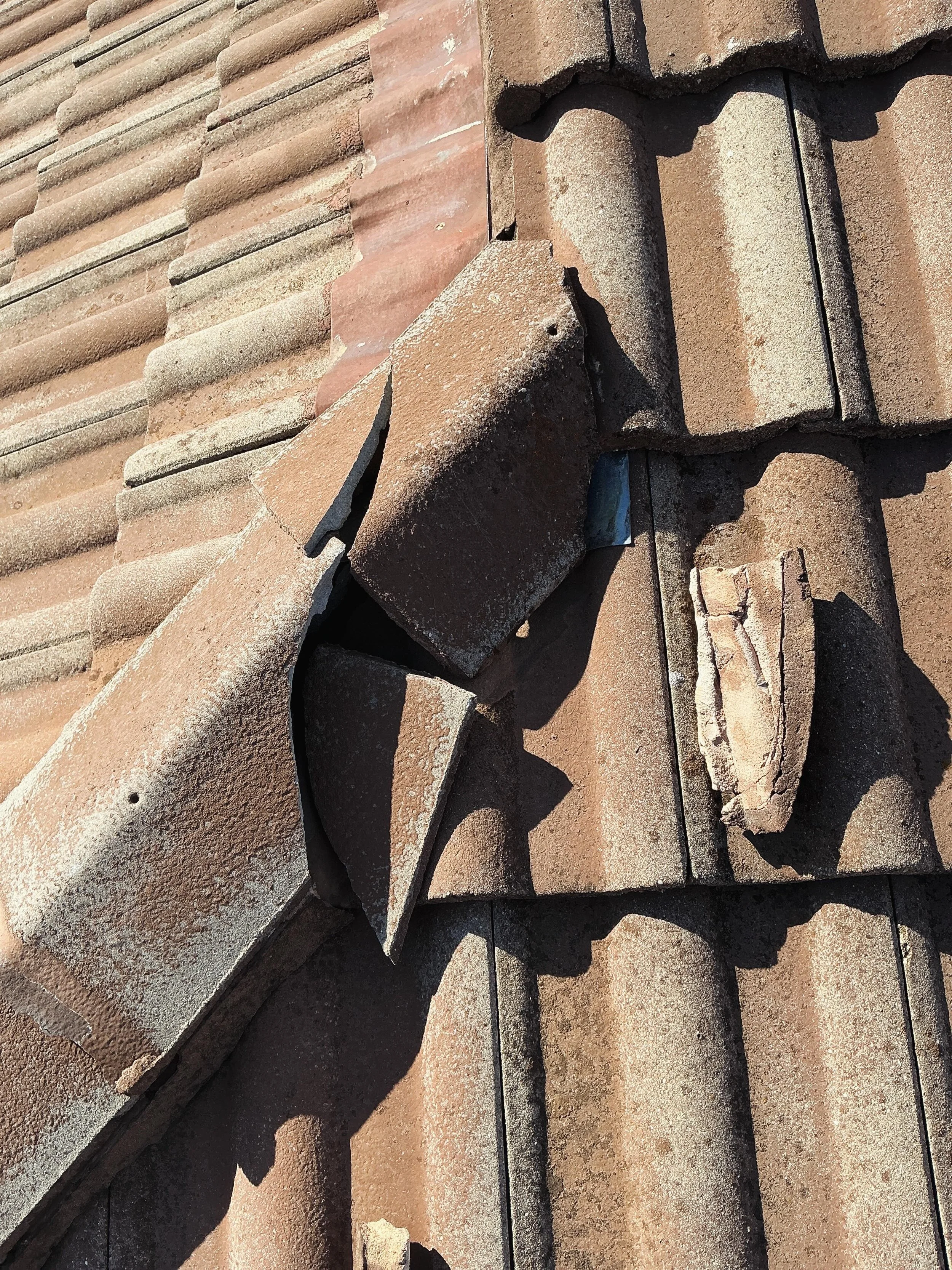 Damaged roof tiles and deteriorated ridge pointing can allow water ingress into the roof space and ceiling cavity.
Issues like these are commonly identified during pre-purchase inspections and may lead to:
&bull; roof leaks
&bull; moisture damage
&bu