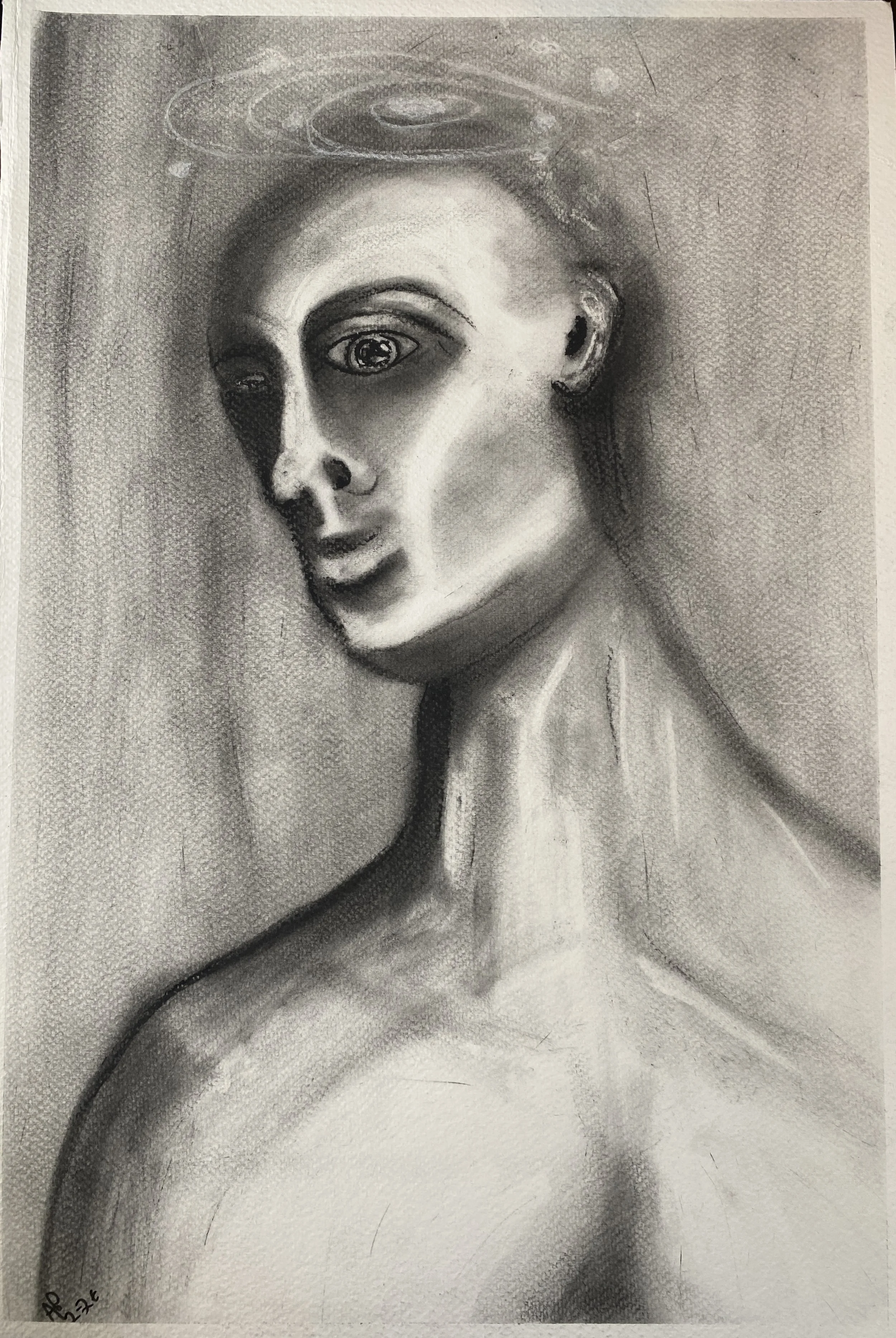 Half Listening  — Charcoal on cotton paper, 12×18