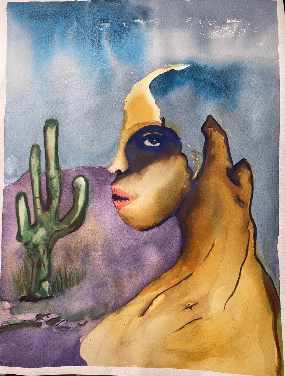 Cactus Witness — Watercolor on paper, 12×16 