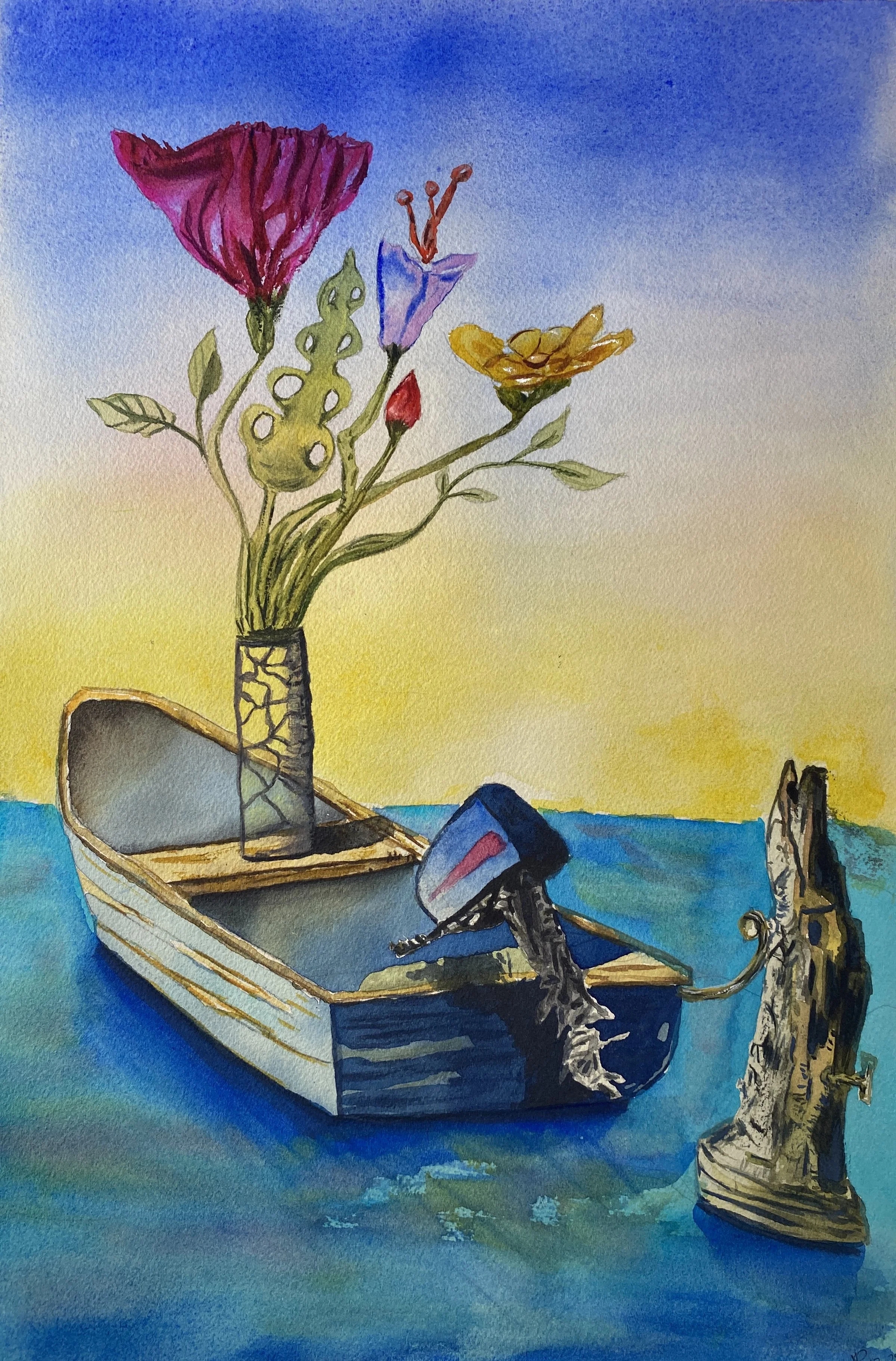  Anchored — Watercolor on paper, 12.5×18 