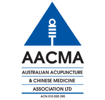 Logo of AACMA, Australian Acupuncture & Chinese Medicine Association Ltd, with a blue triangle and text.