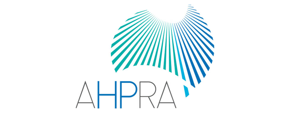 A logo with a stylized, abstract map of Australia in gradient blue and green lines and the acronym 'AHPRA' beneath it.