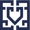 A dark blue geometric design with a heart shape at the center.