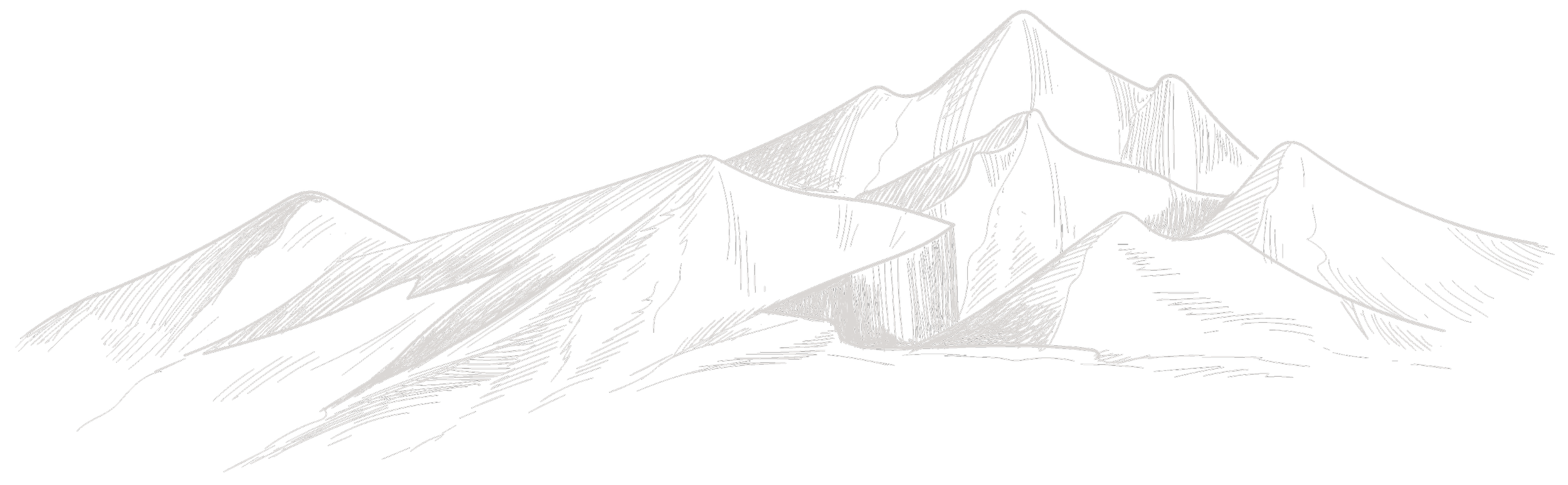 White line drawing of mountain peaks on a black background.