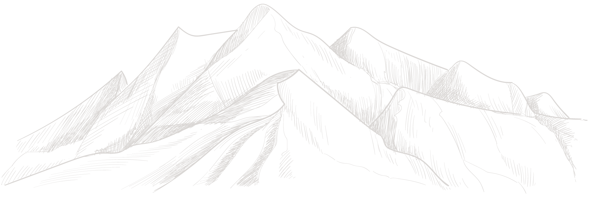 Line art illustration of mountain peaks and slopes against a black background.