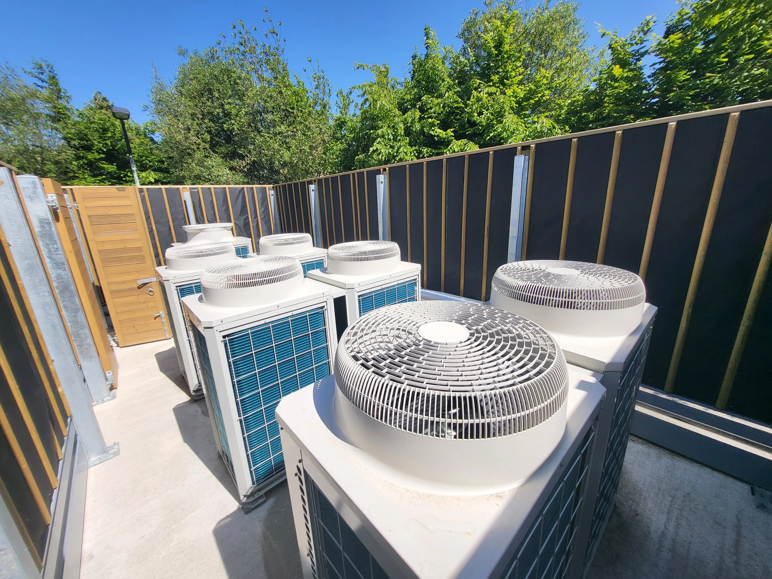 Air conditioning units in a purpose-built external plant enclosure designed and installed by Salvis