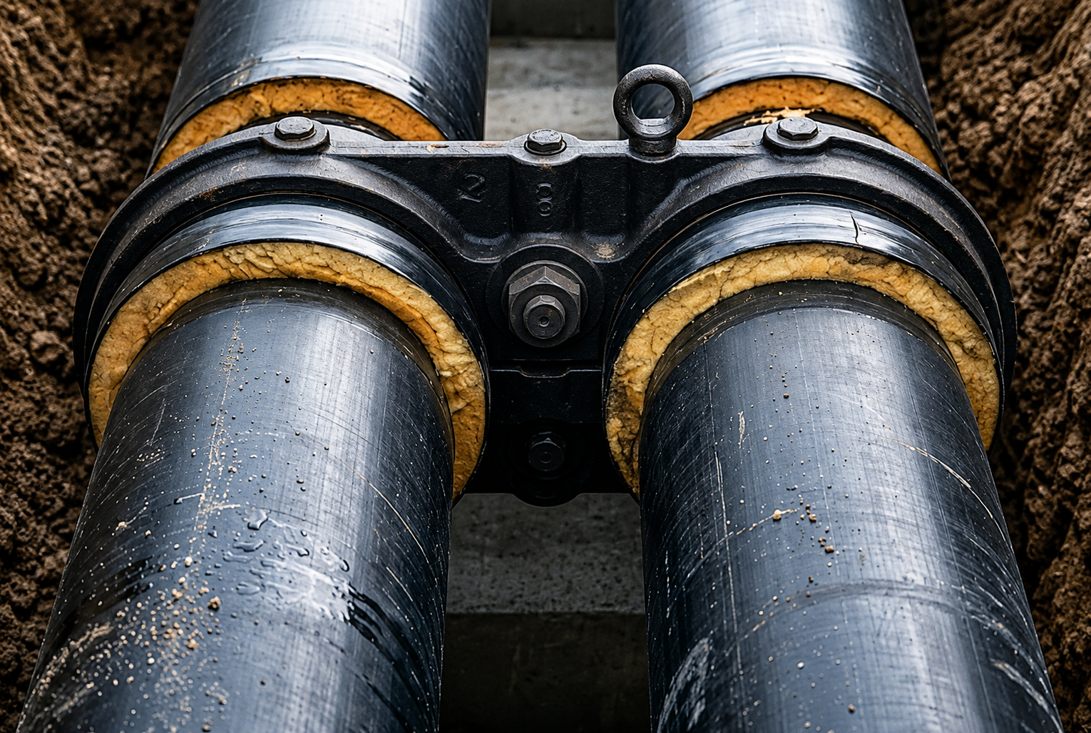 Insulated underground heating pipework installed as part of a Salvis heat network project