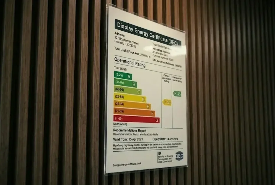 Display Energy Certificate rated B, issued by Salvis for a UK public building