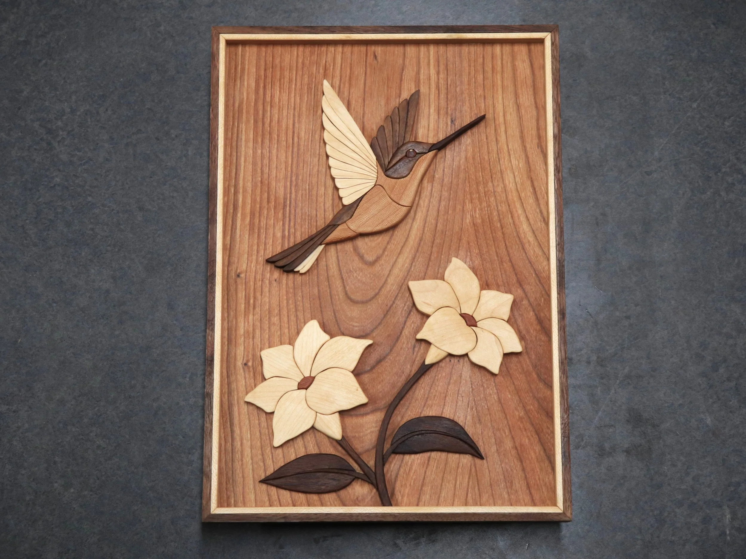 Hummingbird & Flowers | Intarsia Art