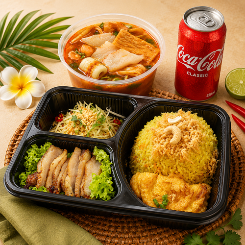 Grilled Pork Jowl with Pineapple Fried Rice Thai Bento from JIAK THAI POH in Singapore.