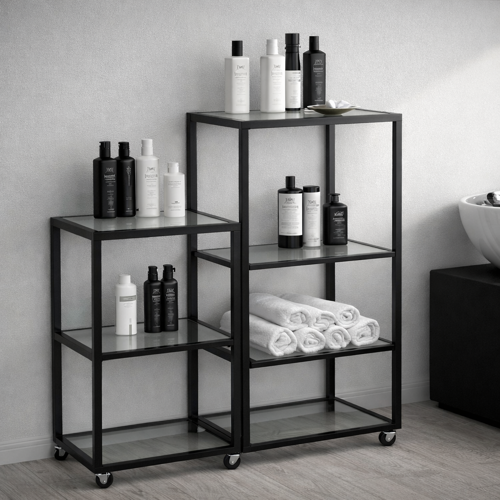 frisør vogn med hylder på hjul til opbevaring i salon