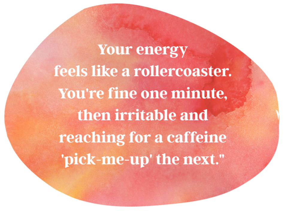 Quote about energy feeling like a rollercoaster on a watercolor background.