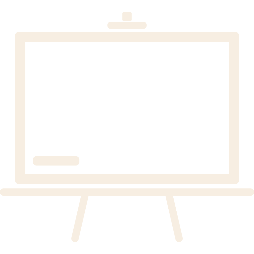 Icône d'un tableau blanc ou un tableau d'affichage sur un support avec deux jambes en angle, utilisé pour écrire ou afficher des informations.