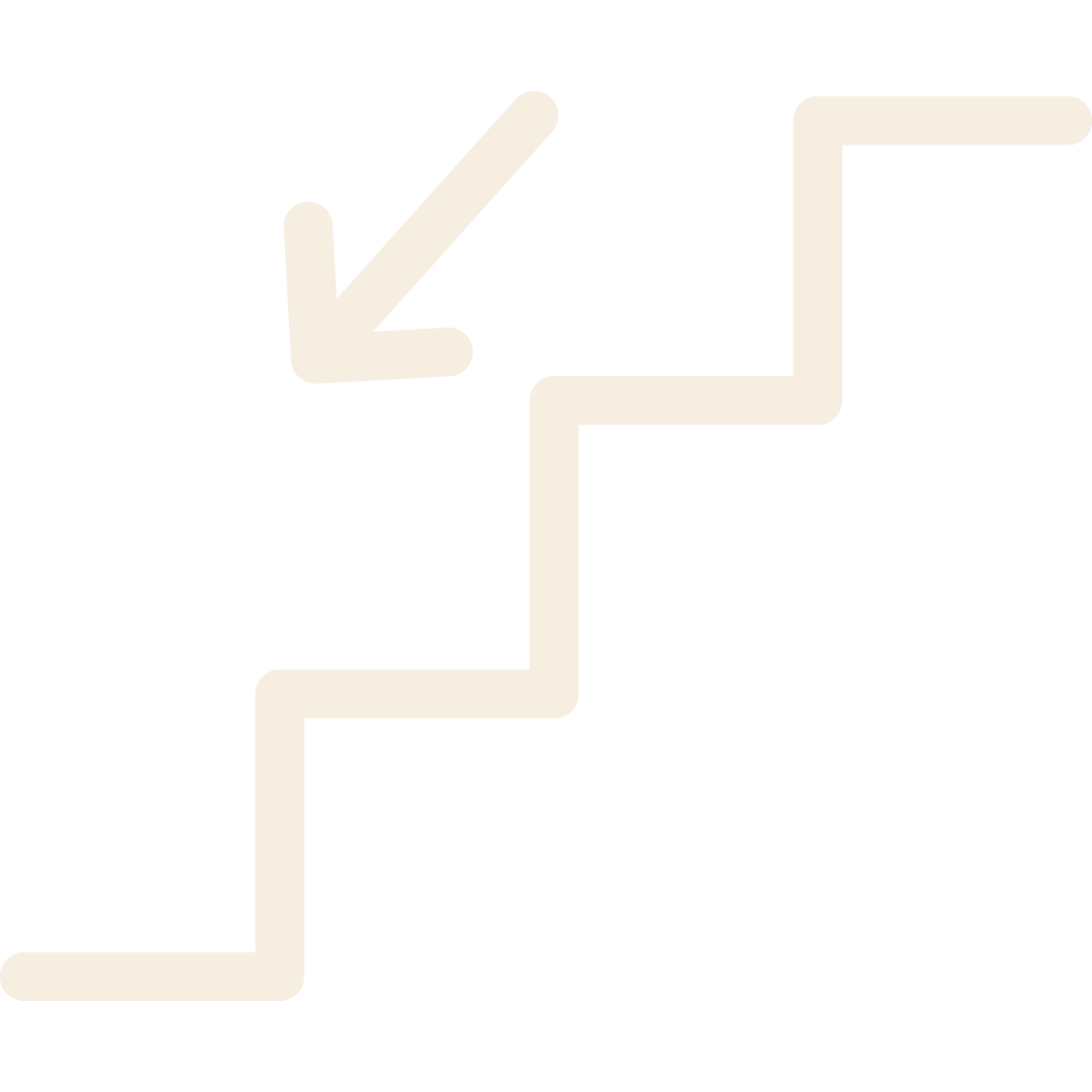 Une flèche blanche pointant vers le bas pour indiquer la direction descendante d'un escalier en zigzag maintenant droit.