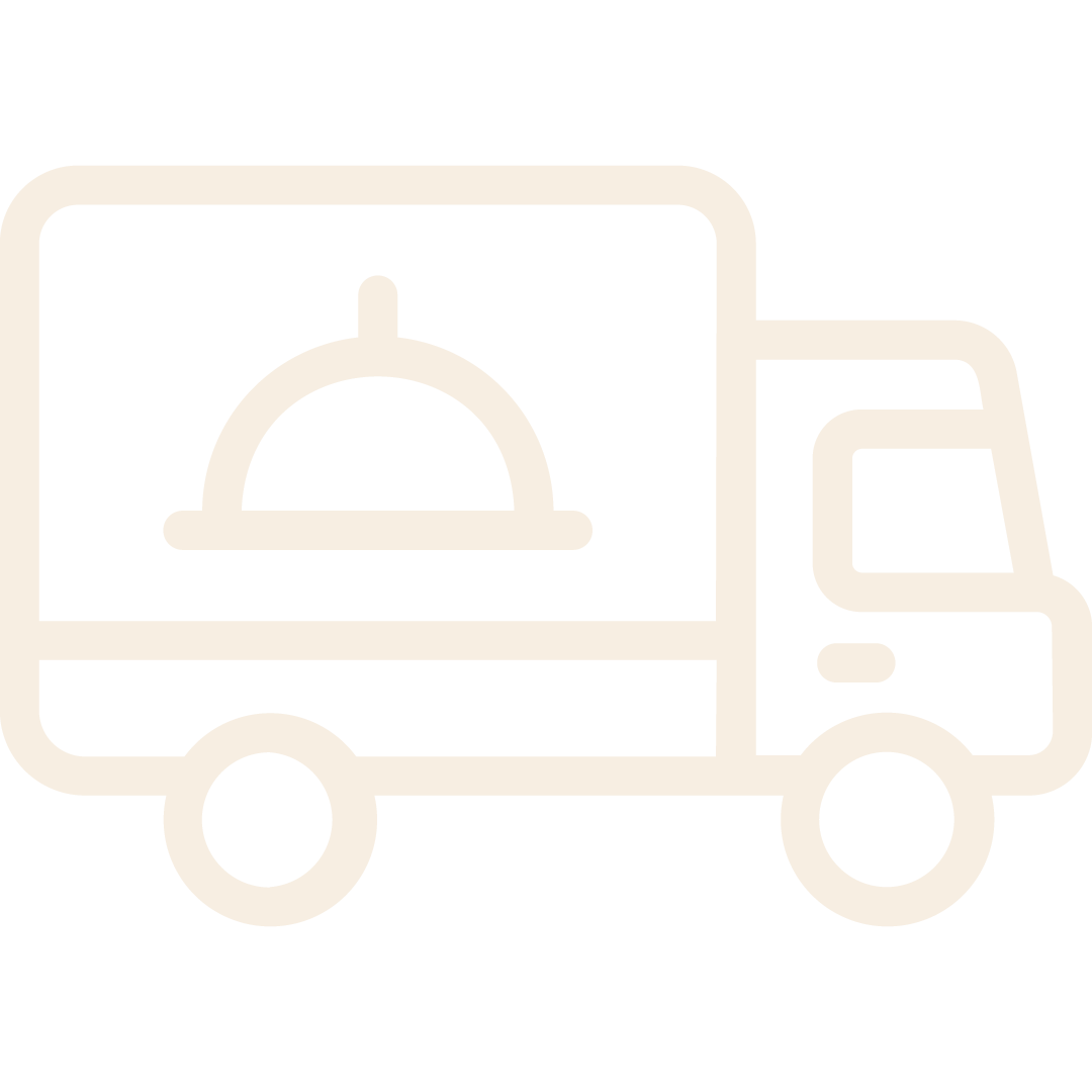 Icône d'un camion de livraison avec un chapeau de chef ou un casque sur la caisse.