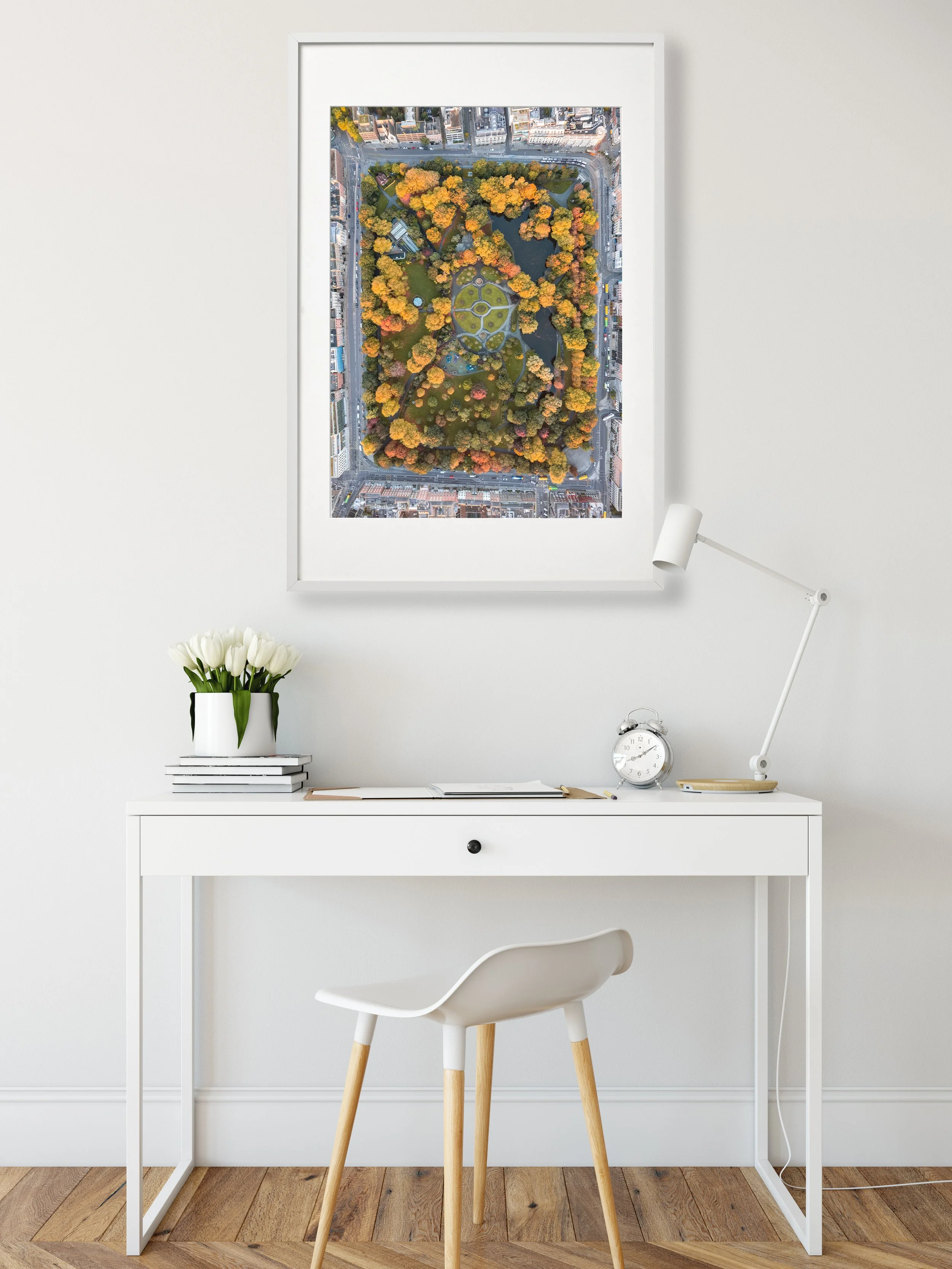 Aerial drone photo of St. Stephen's Green in autumn, Dublin — framed fine art print