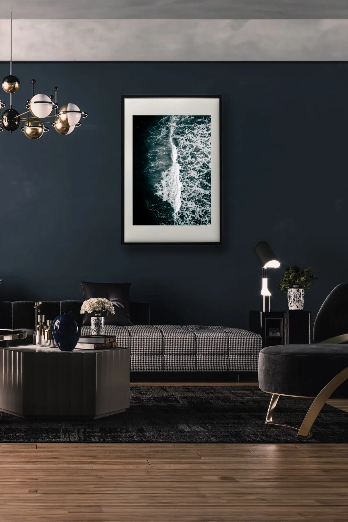 Aerial drone photo of a wave crashing on the Wild Atlantic Way, County Clare, Ireland — framed print