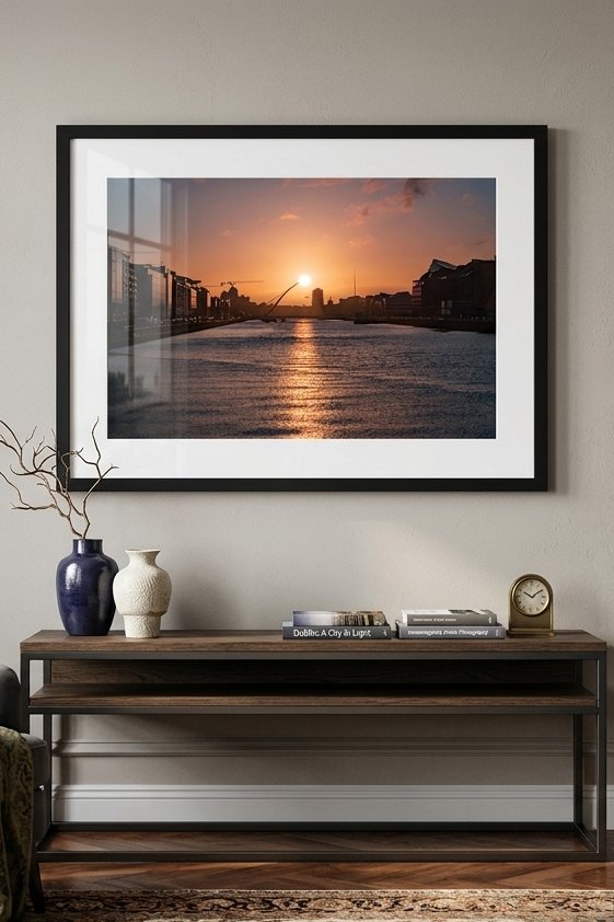 Samuel Beckett Bridge Dublin framed print displayed on wall