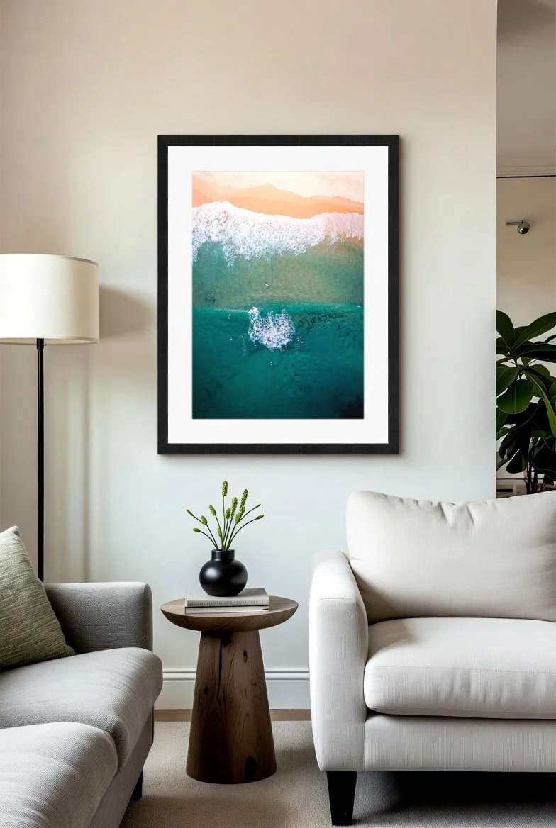 Aerial view of waves breaking at Bondi Beach, Sydney