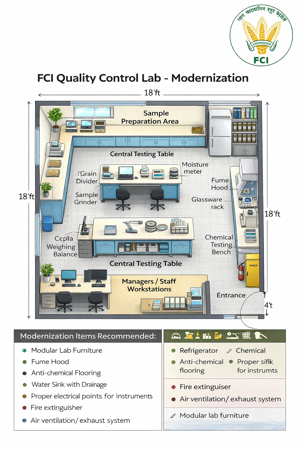 Modern executive cabins and workstation layout at Food Corporation of India Divisional Office Khammam.