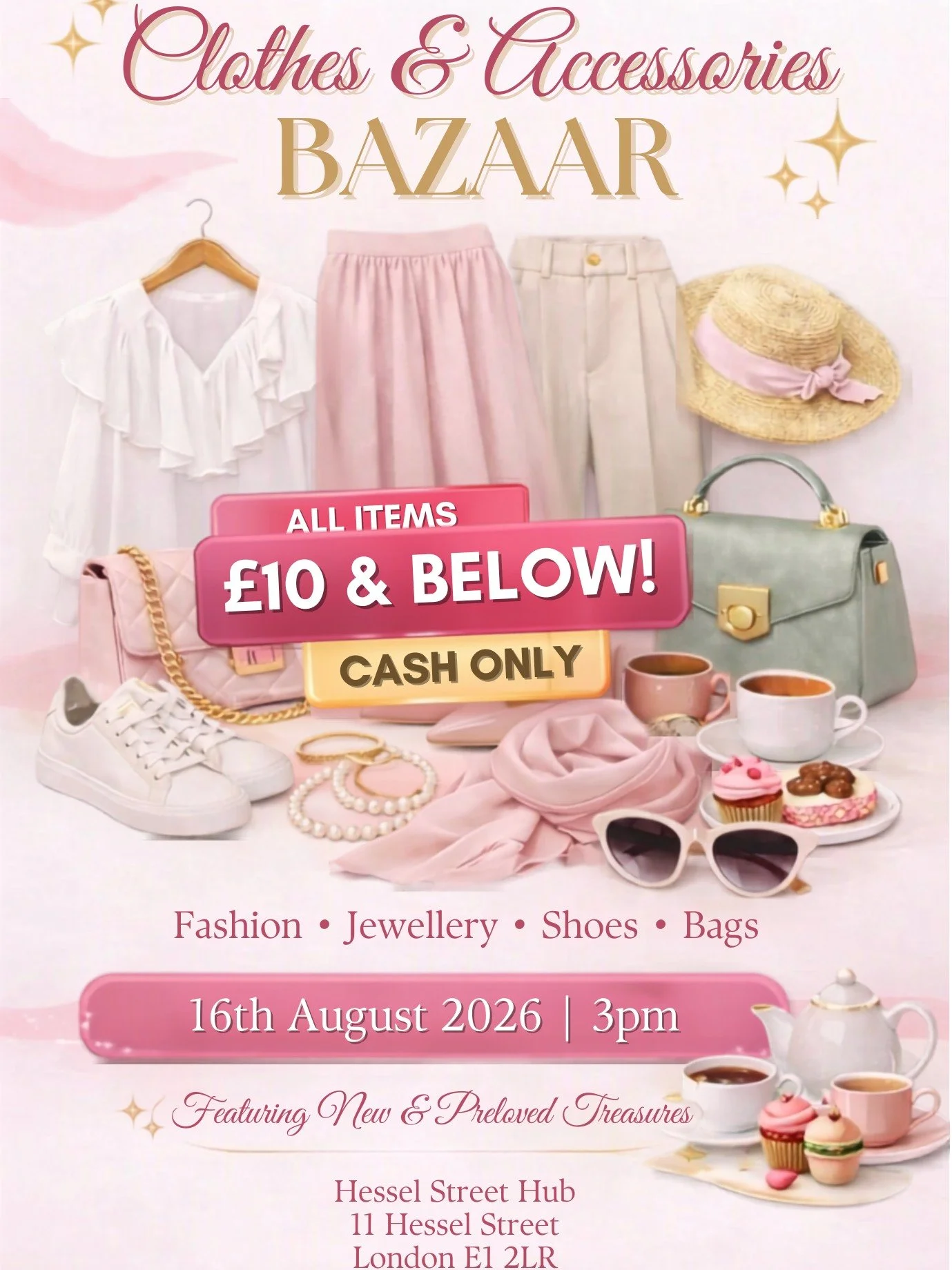 ✨ Clothes &amp; Accessories Bazaar is coming to Hessel Street Hub! ✨

Browse a lovely mix of fashion, jewellery, shoes and bags - all new and preloved, and every item &pound;10 or under!

🗓️ Saturday 16th August 2026, 3pm
📍 Hessel Street Hub, 11 He