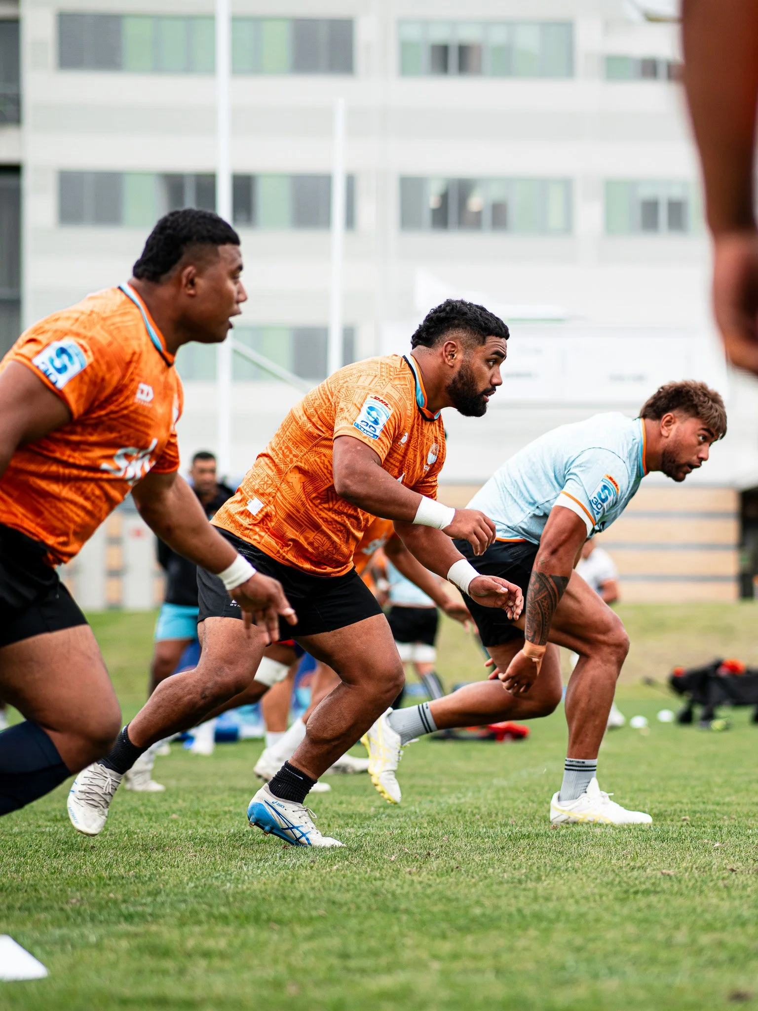 Rugby players training. 