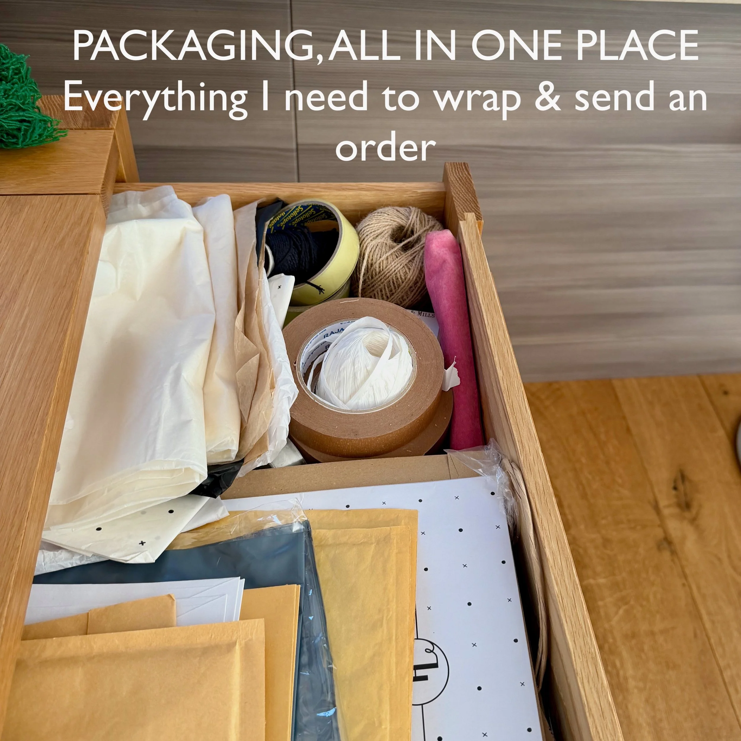 Yesterday was Day 2 of getting my sewing studio properly organised, and yesterday I tackled some of the things that tend to fall between the cracks.
Not fabric. Not patterns. All the other stuff that quietly accumulates when you sew, make products an