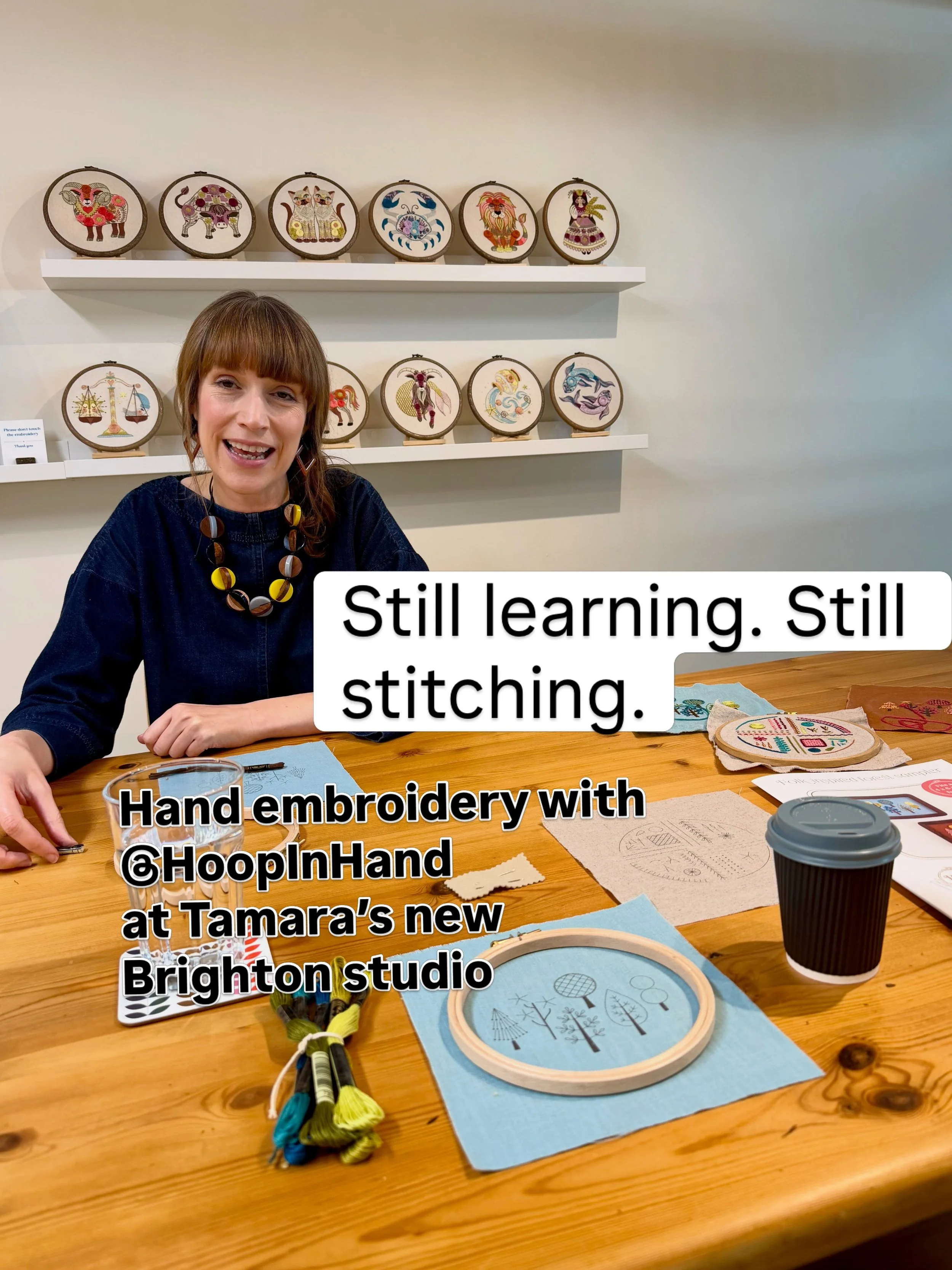 Still learning. Still stitching. 🪡

Today I spent a few very enjoyable hours at @thehoopinhand learning hand embroidery with Tamara.

Her new Brighton workshop studio only opened last month and, having admired her beautiful patterns, I was very keen