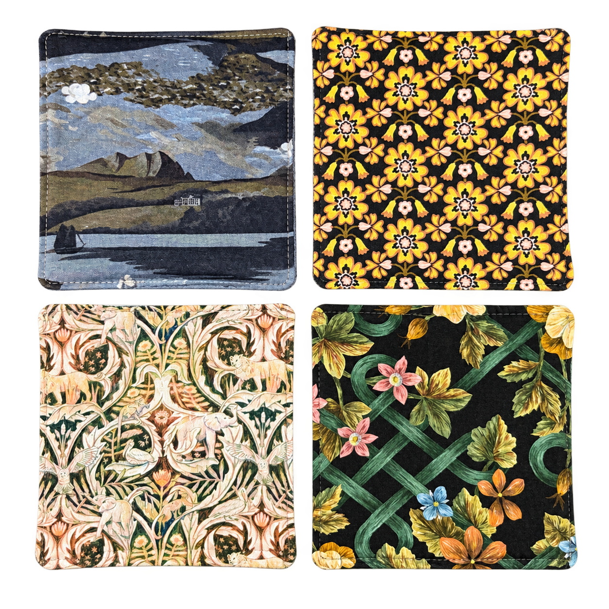 Four Botanical Patchwork Fabric Coasters.png