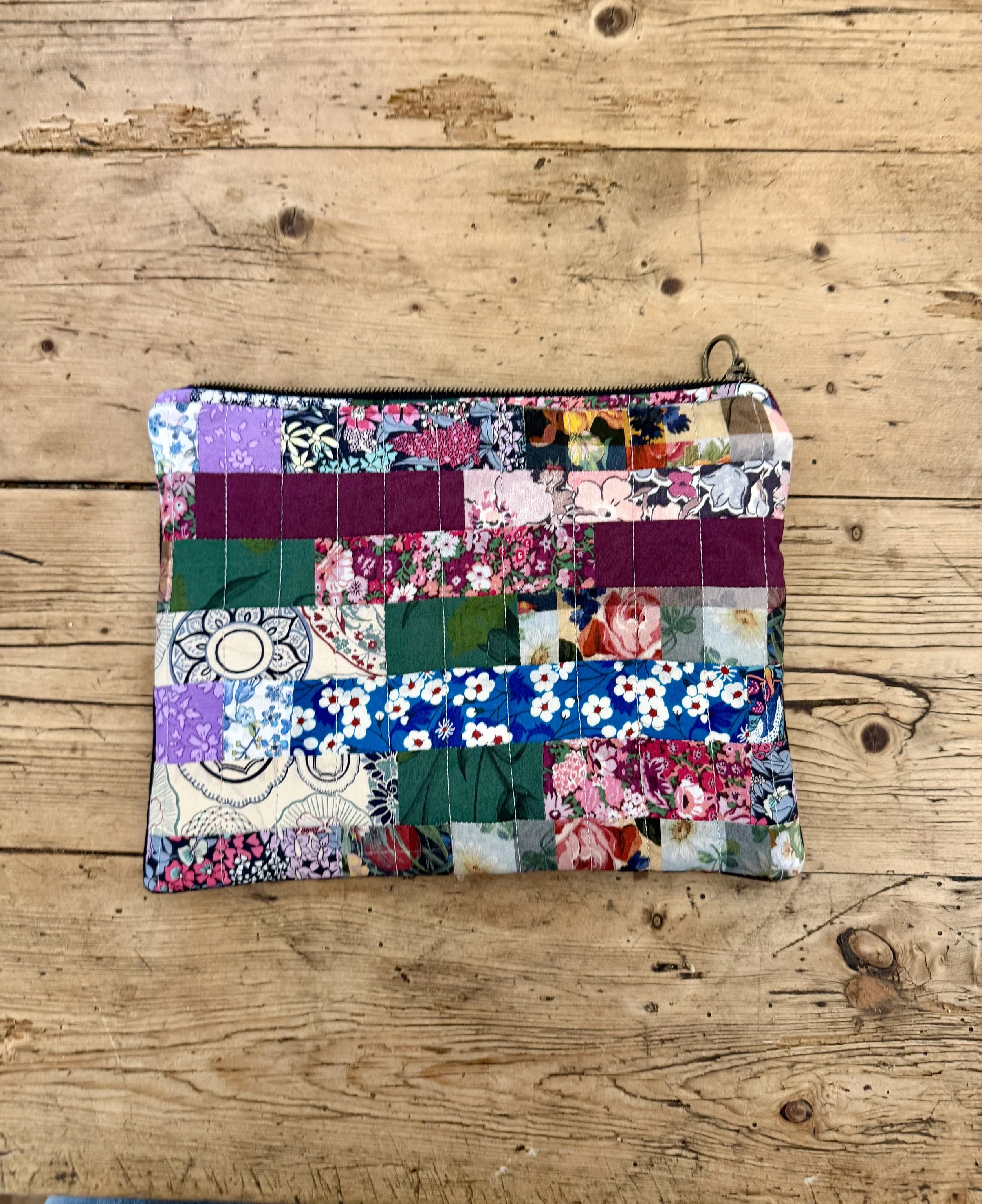 Liberty Scrapbook Pouch handmade from colourful patchwork lawn remnants