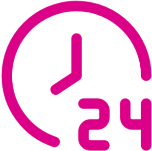 Ein pinkfarbener runder Timer oder Uhr mit der Nummer 24.
