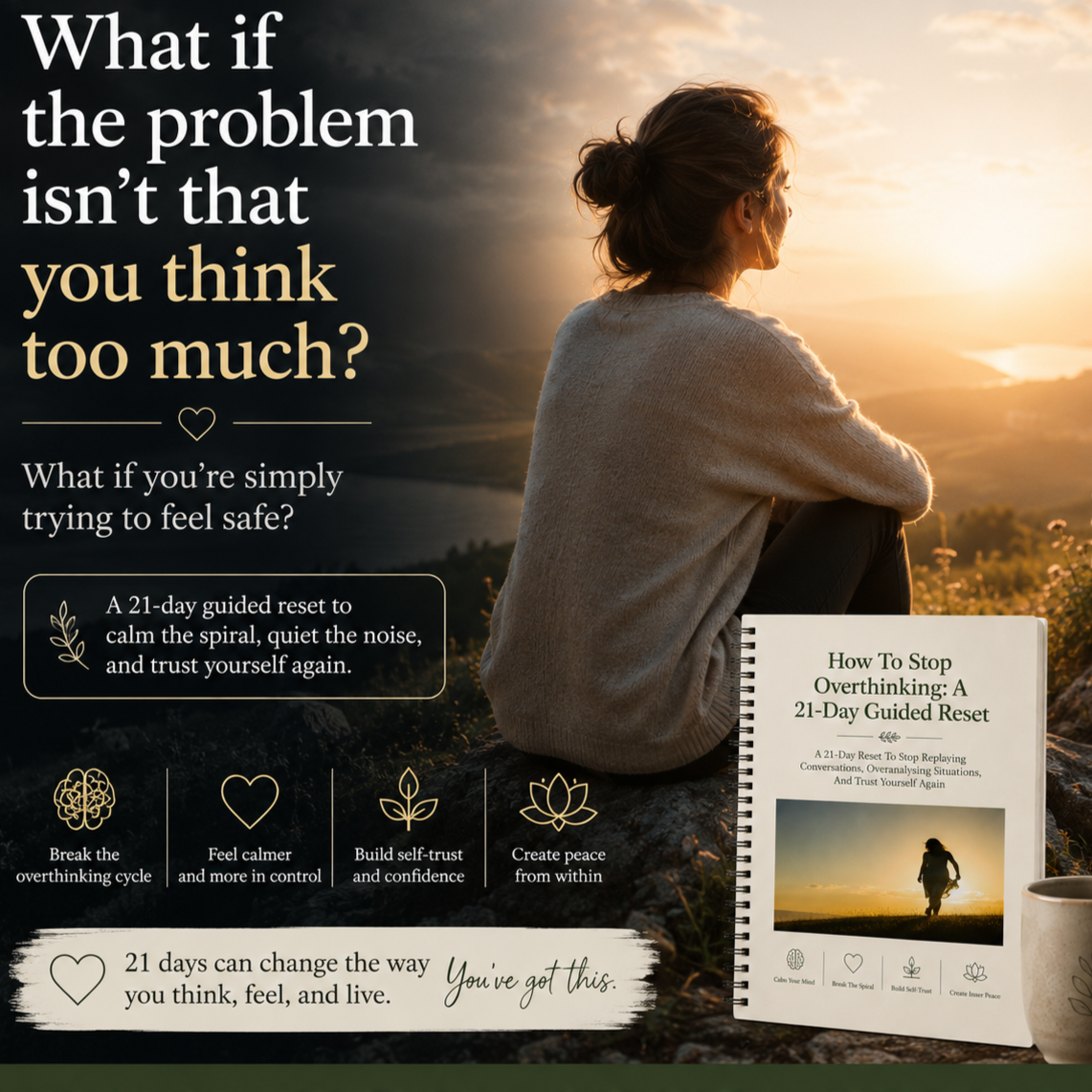 How to Stop Overthinking  - A 21-day guided reset to help you stop replaying conversations, calm emotional spirals, and trust yourself again.