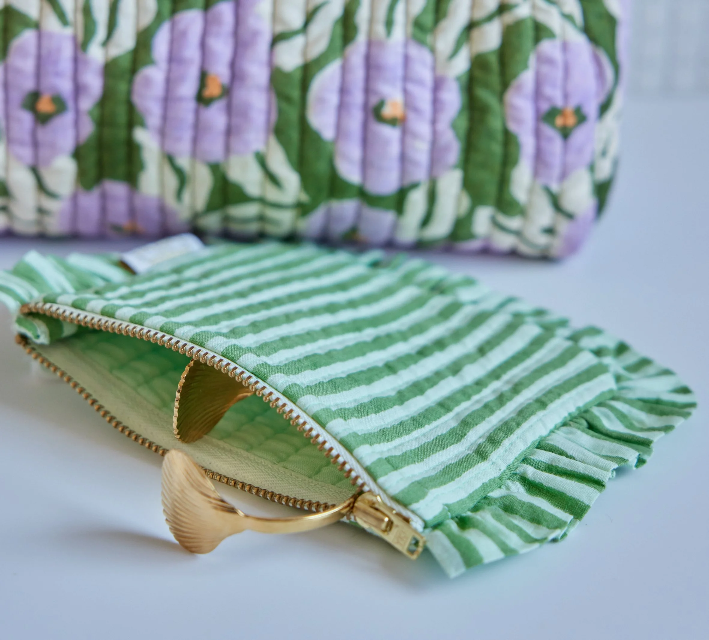 Small Ruffle Purse - Green Stripe