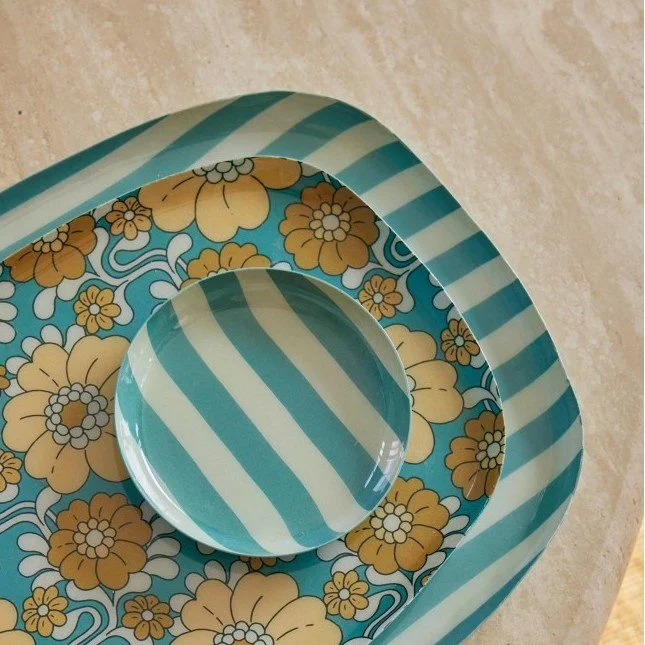Tiny Round Tray - Emerald Stripes