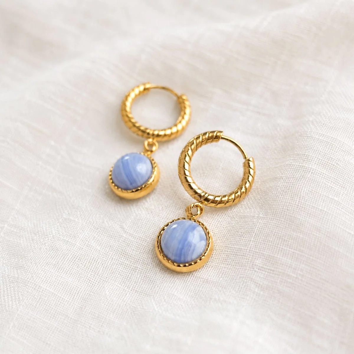 Blue Lace Agate Hoop Earrings