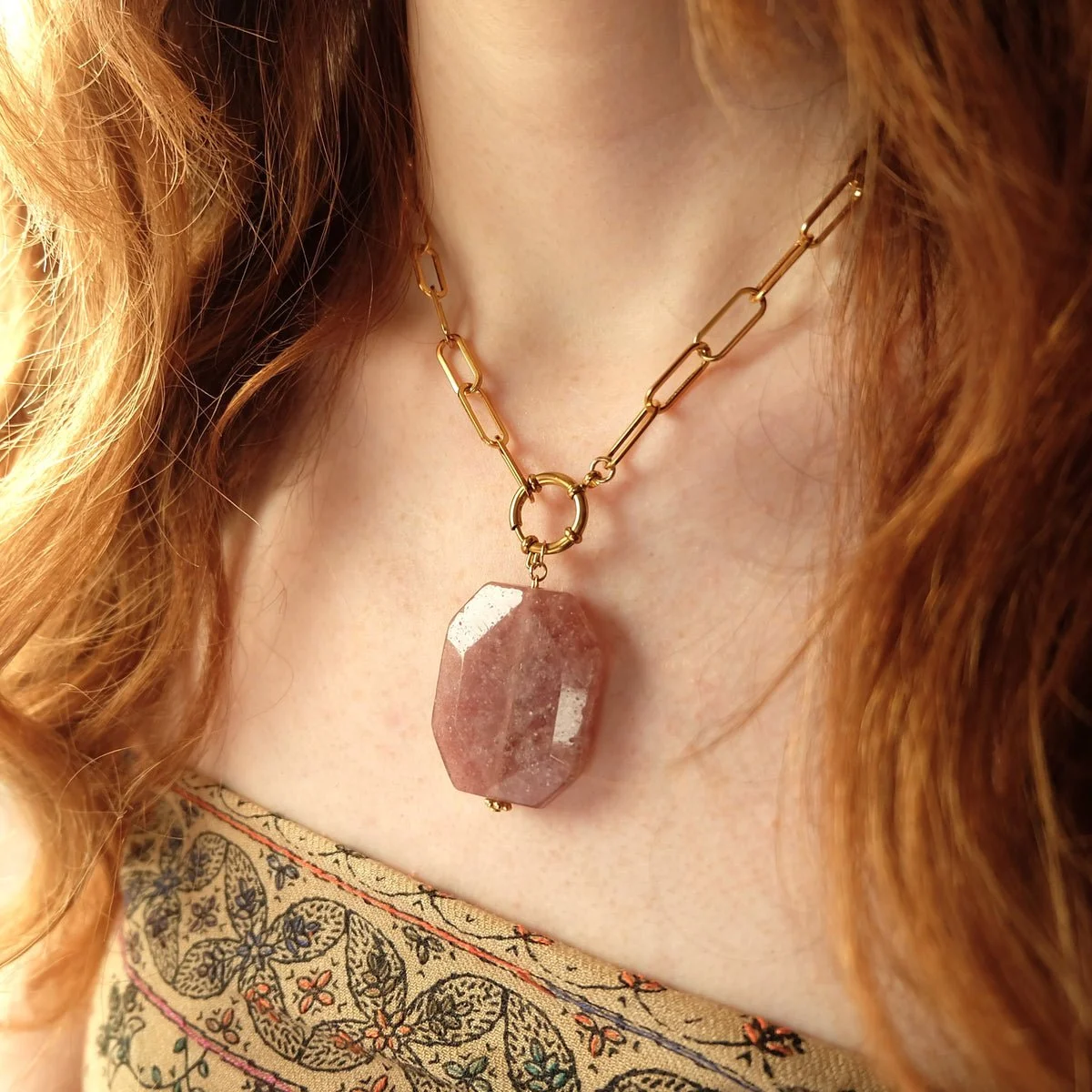 Strawberry Quartz Statement Necklace