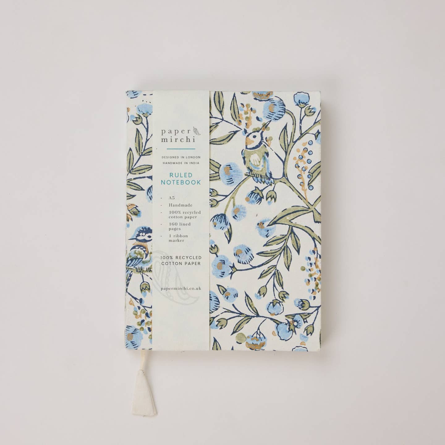 Block Printed Notebook - Songbird Blue