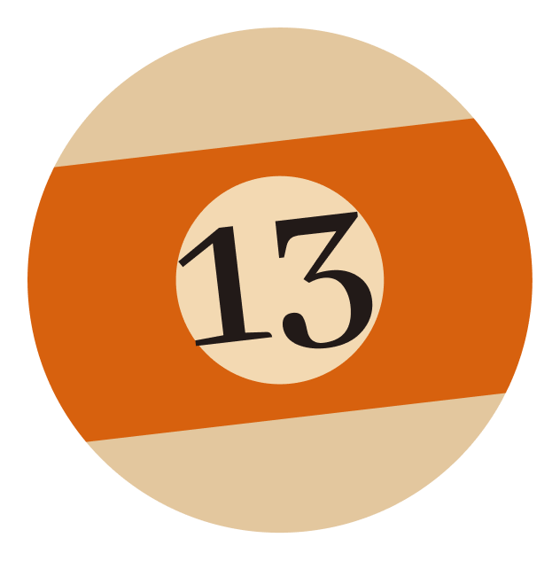 A close-up of a pool or billiards ball with the number 13 on it.