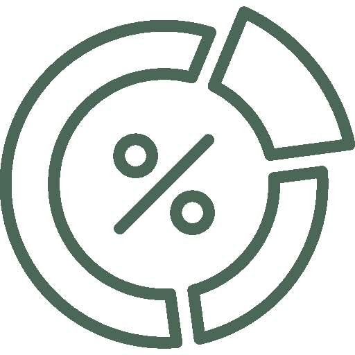 Pie chart percentage icon illustrating risk assessment and coverage distribution in commercial insurance brokerage.