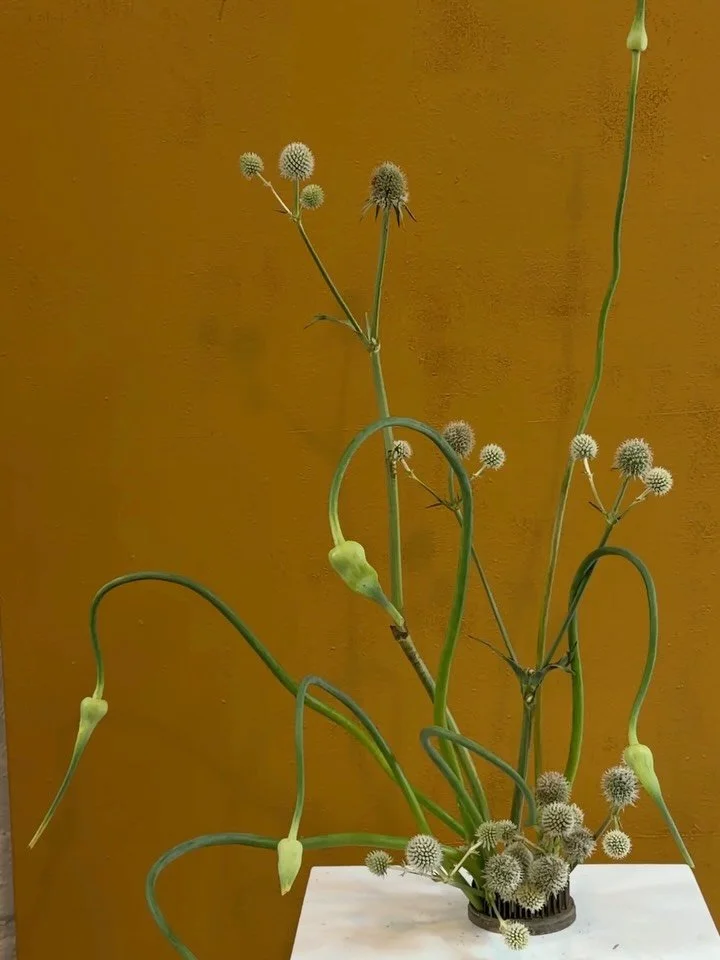 Play with shape, lines and negative space. 

A fun juxtaposition between the angles of the rattlesnake master with the curve of the garlic scapes. 

I sure do love all the cool summer flowers. 

Getting married in the summer?! Let&rsquo;s plan someth
