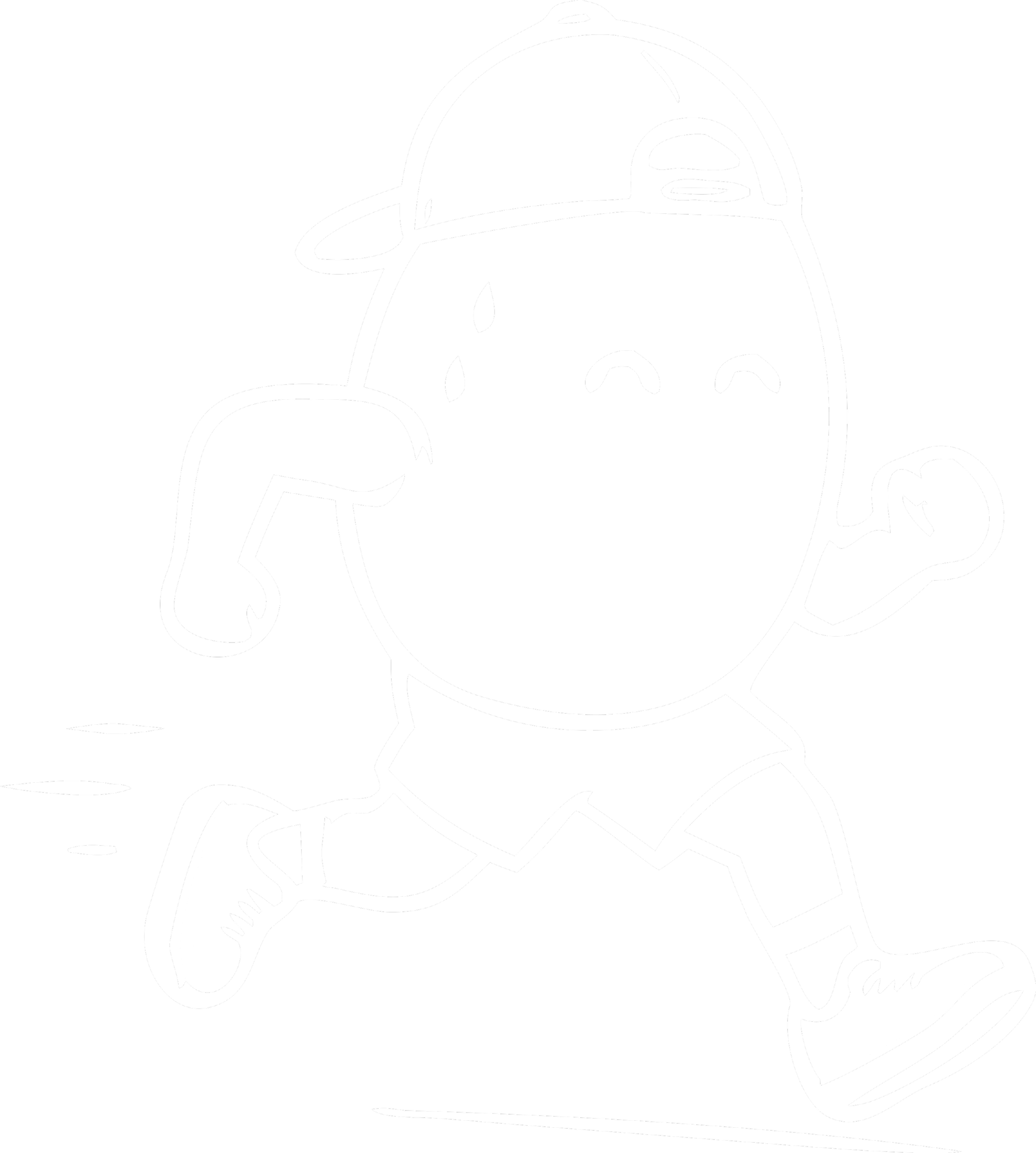 A line drawing of a cartoon girl with long hair wearing a cap, holding and drinking from a bottle.