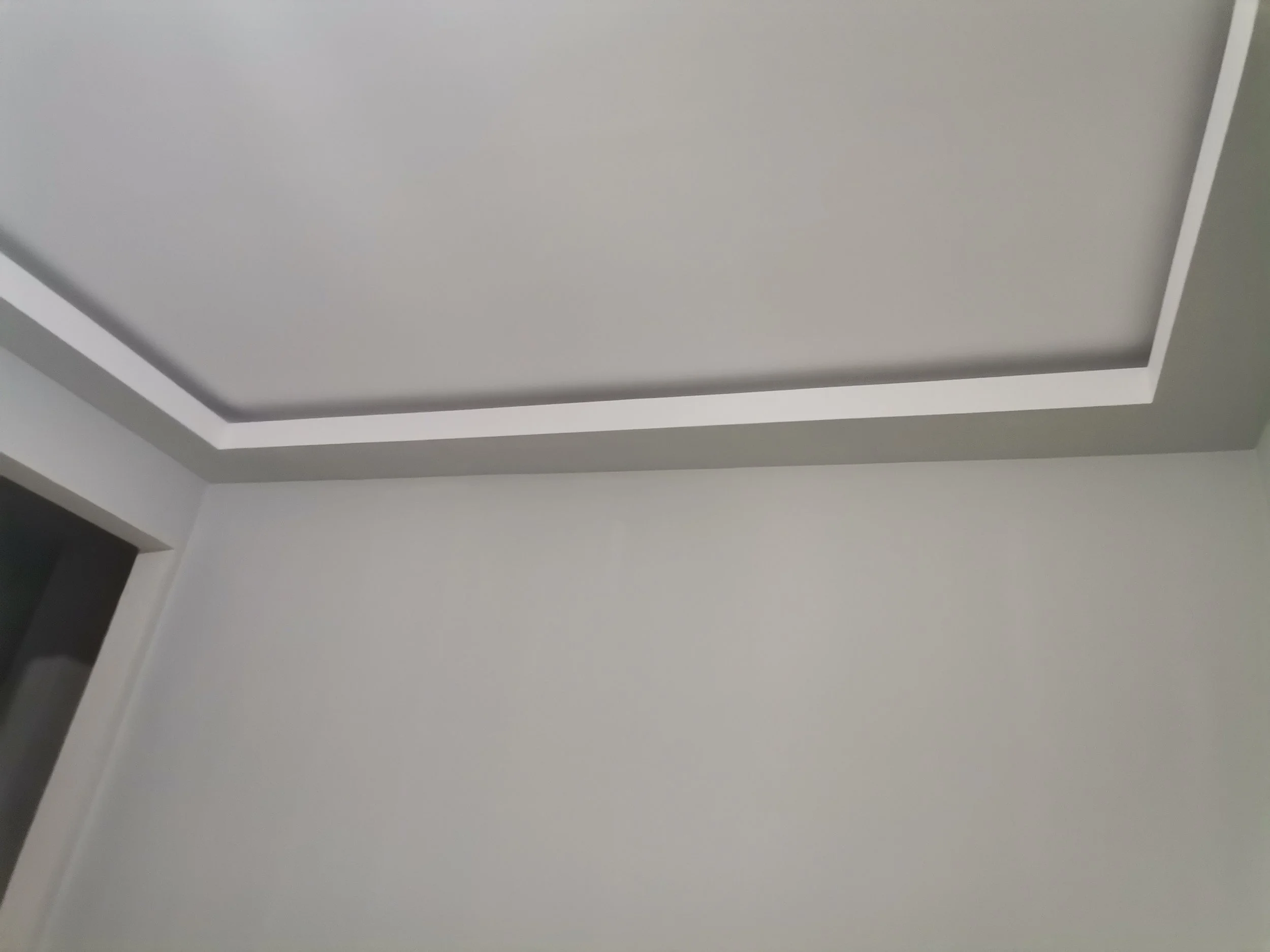Ceiling with white crown molding and a plain white ceiling