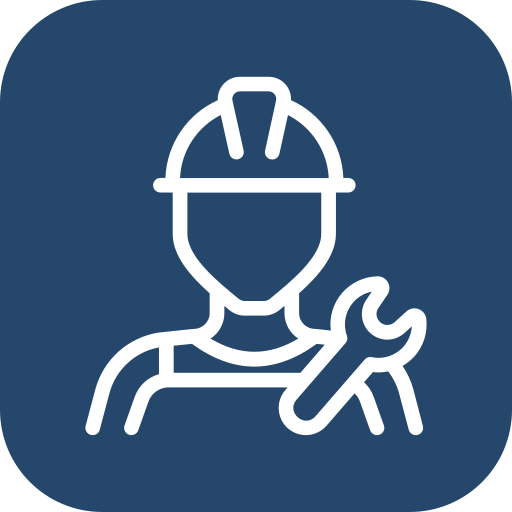 Icon of a construction worker wearing a helmet holding a wrench.