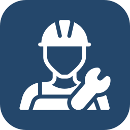 Icon of a construction worker wearing a hard hat, holding a wrench