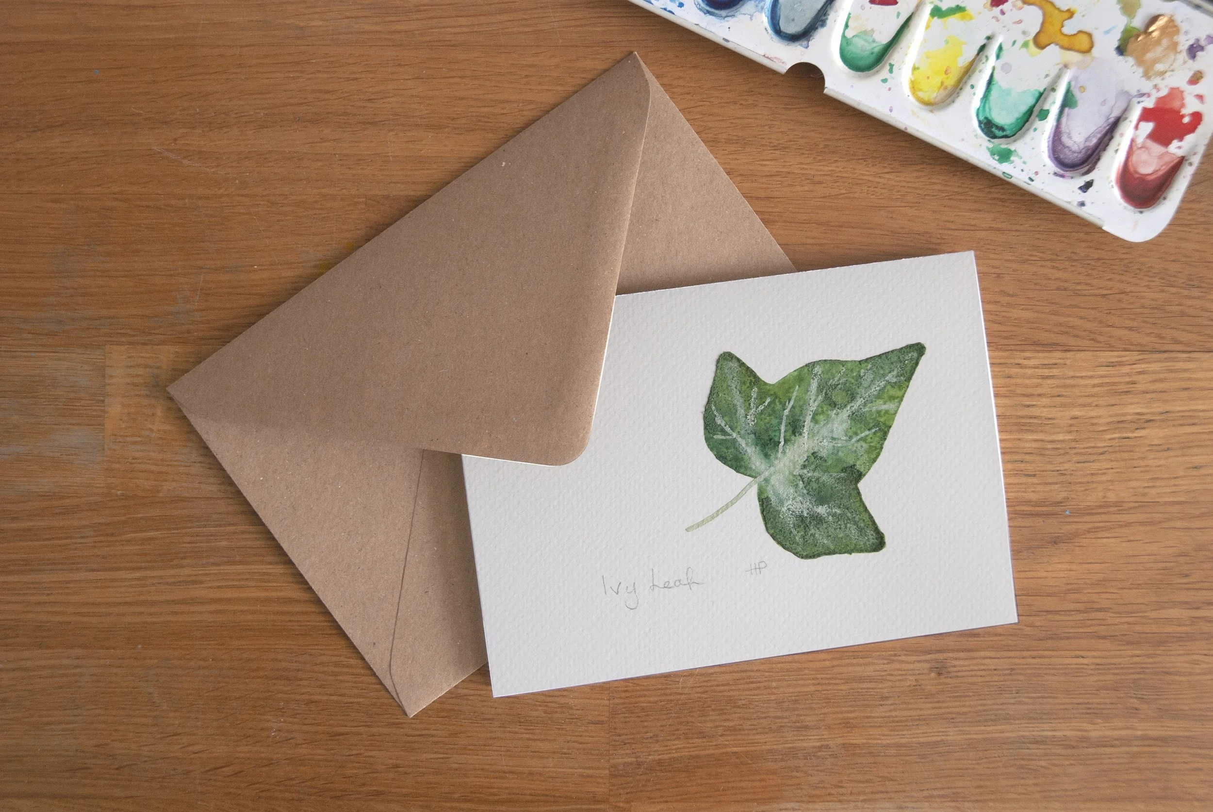 Handpainted ivy leaf card