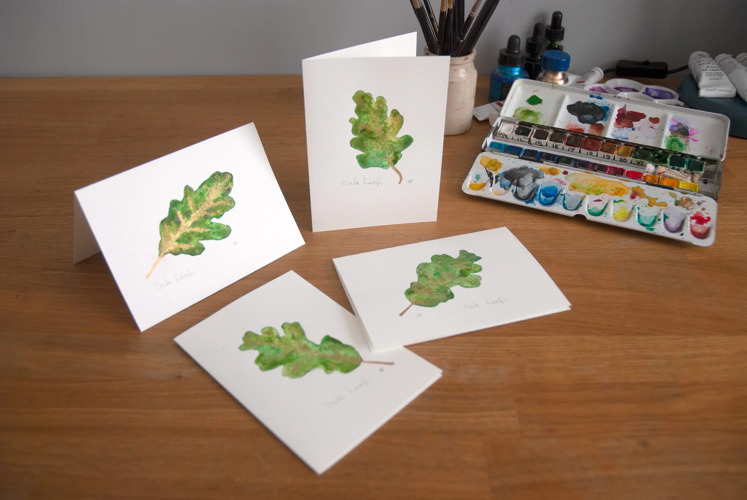 Handpainted oak leaf card