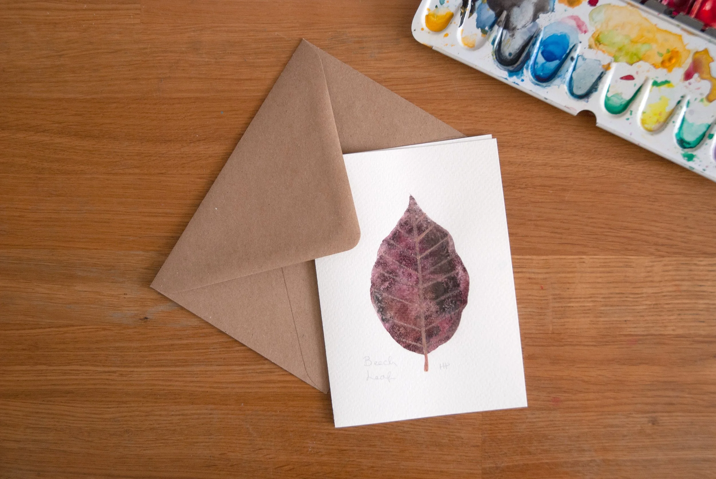 Handpainted beech leaf card