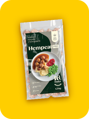 Hempeat roślinny burger z polskich konopi. Opakowanie z wysokobiałkowym burgerem wege. 